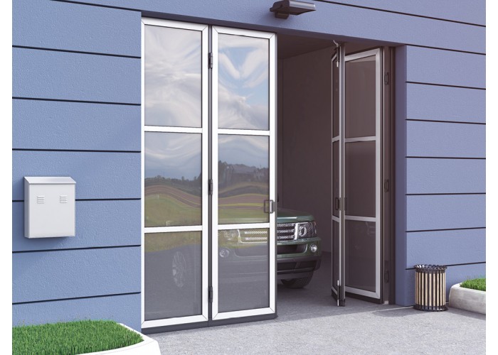 Промышленные складные панорамные ворота без нижней направляющей