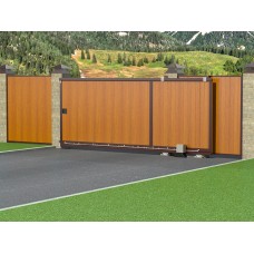 Откатные уличные ворота в алюминиевой раме с заполнением сэндвич-панелями SLG-A